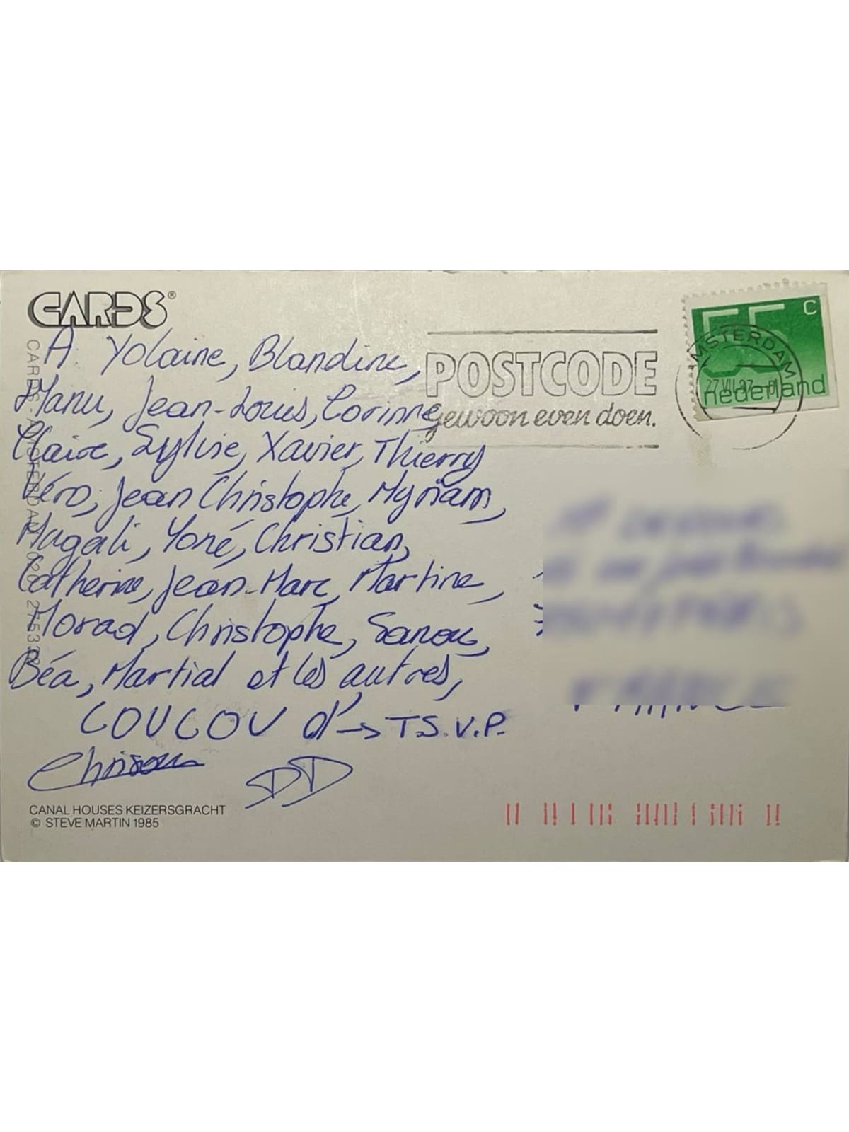 Verso de la carte postale