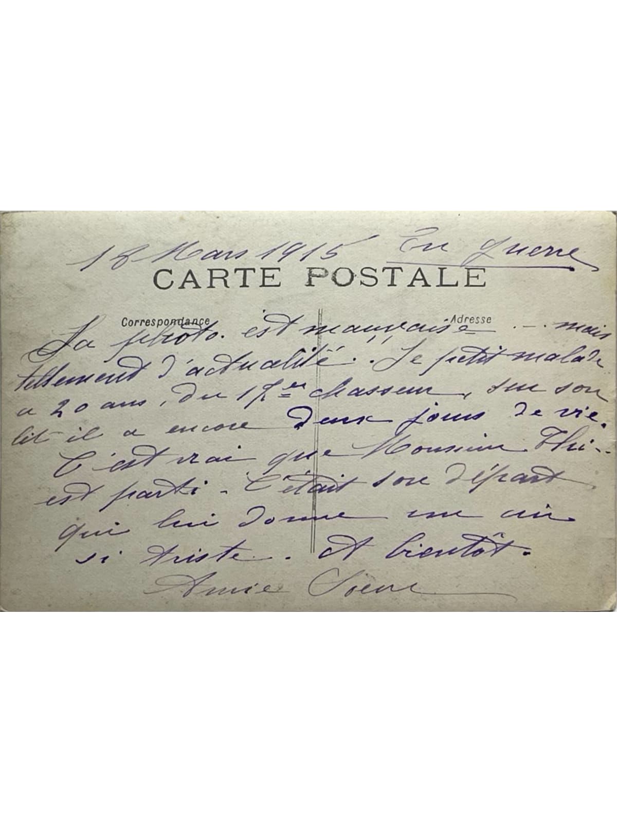 Verso de la carte postale