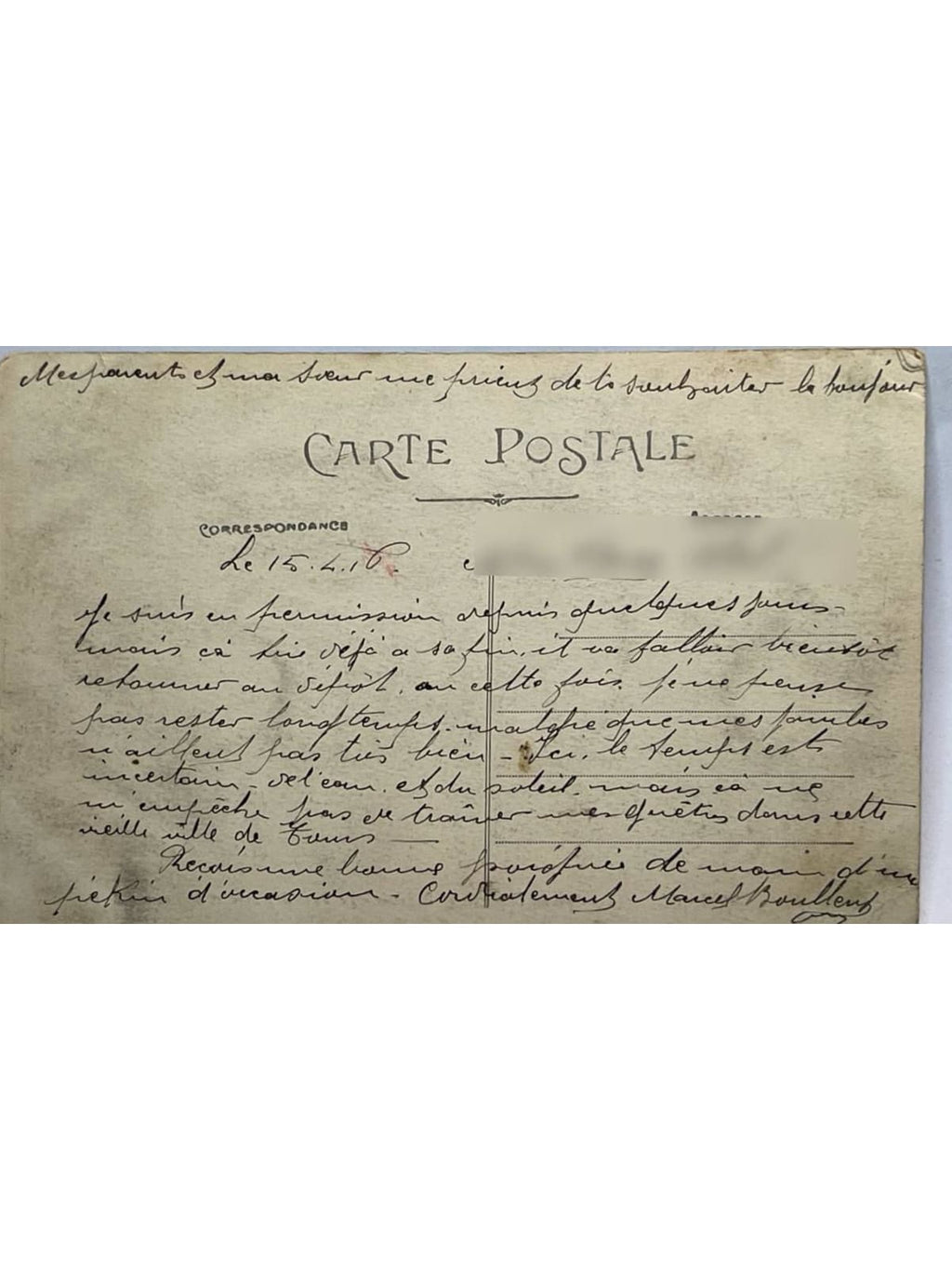 Verso de la carte postale