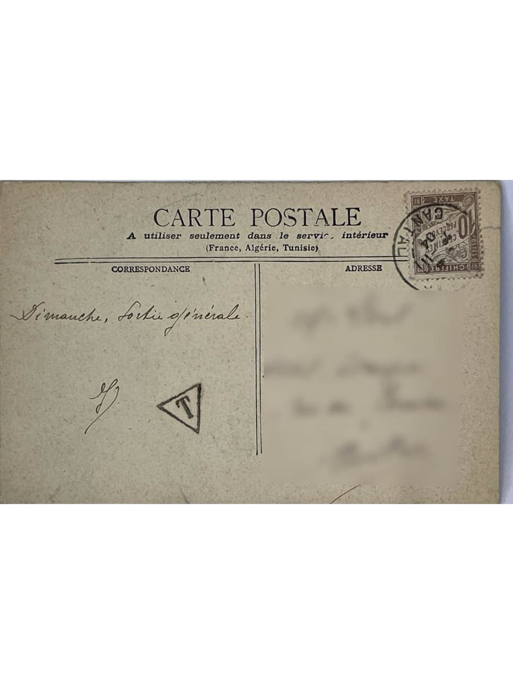 Verso de la carte postale