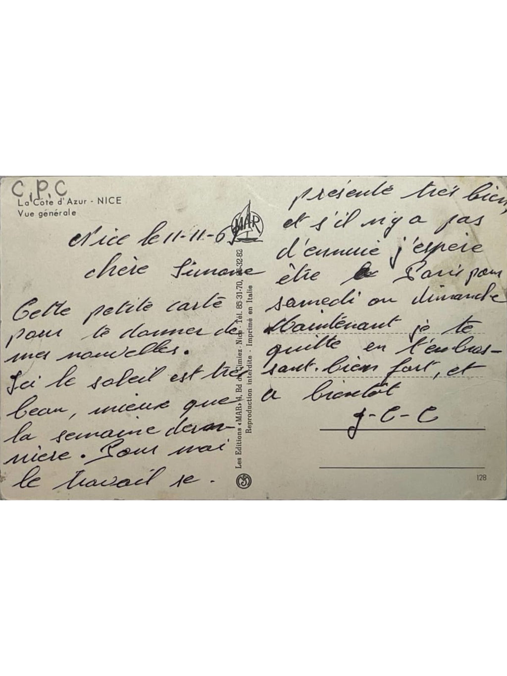 Verso de la carte postale