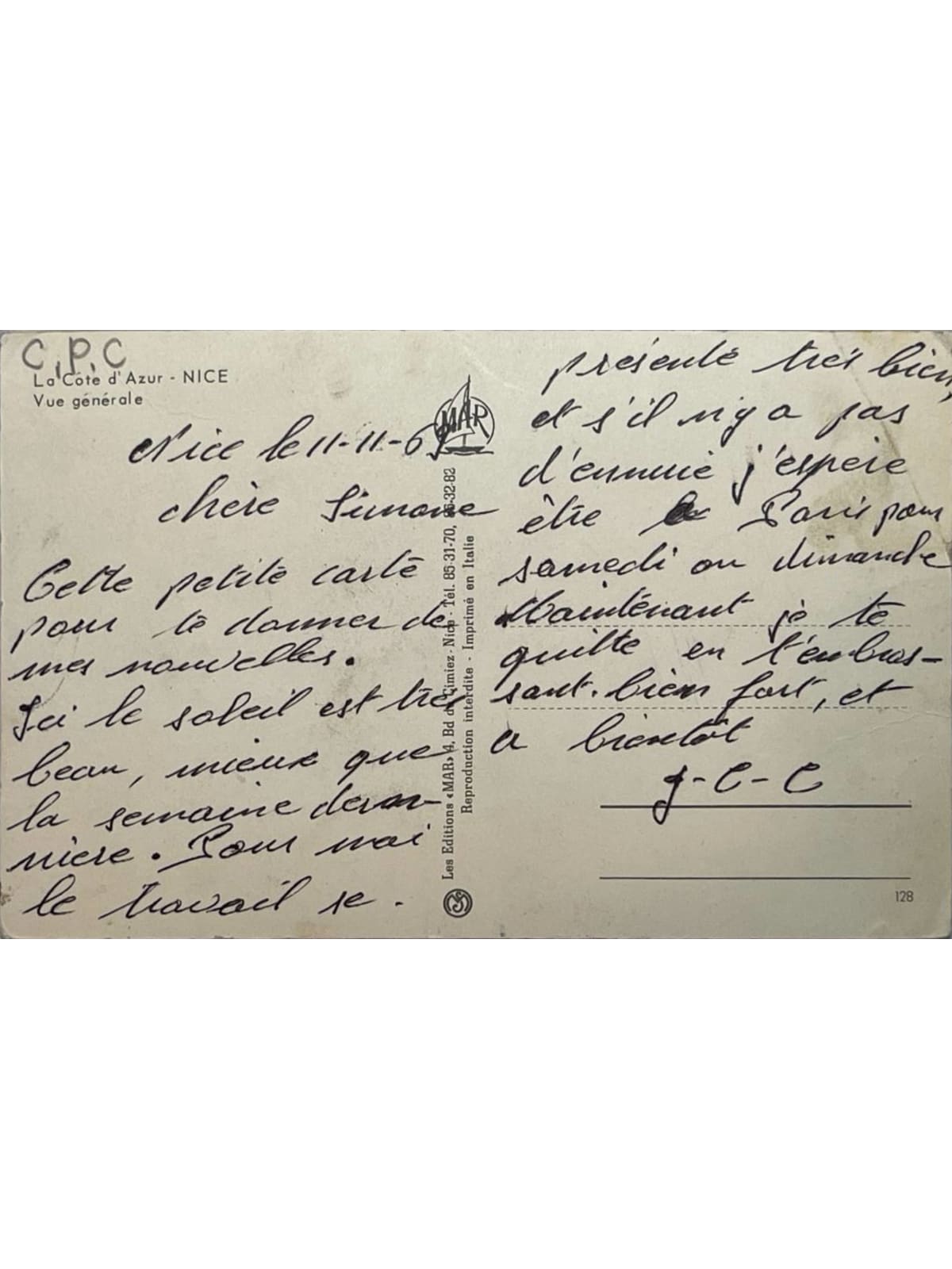 Verso de la carte postale