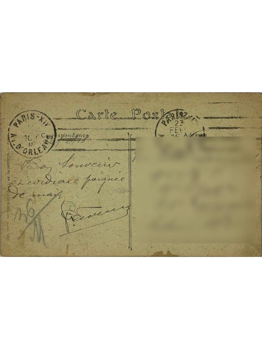 Verso de la carte postale