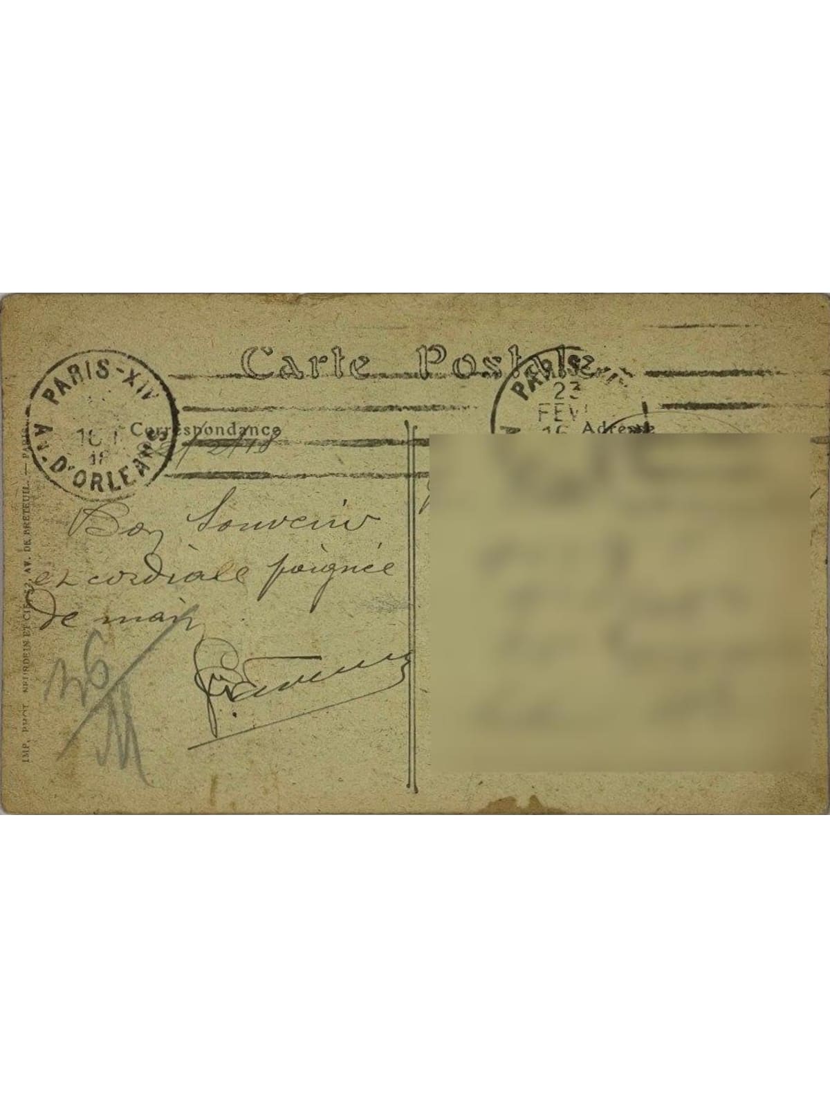 Verso de la carte postale