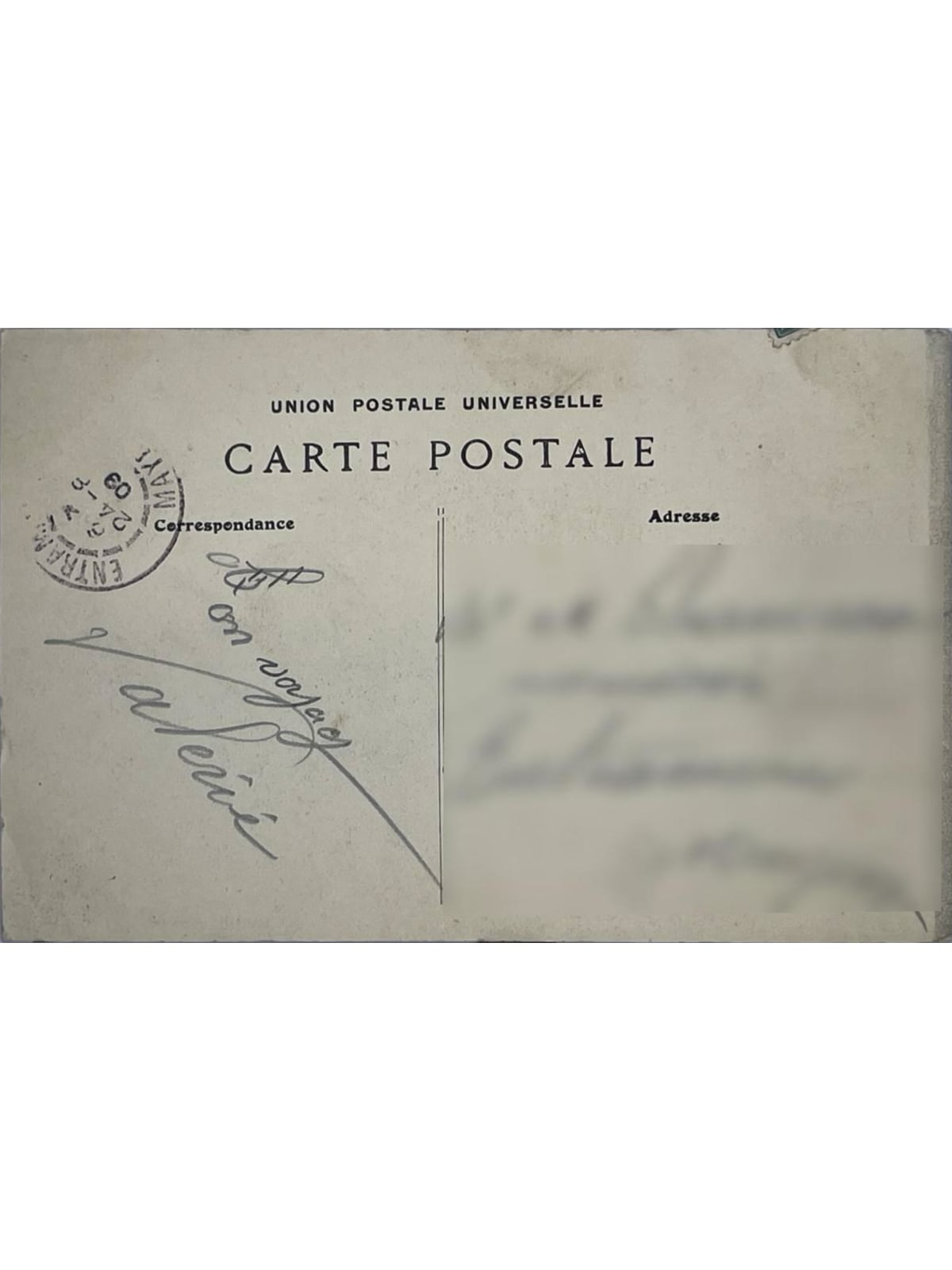 Verso de la carte postale