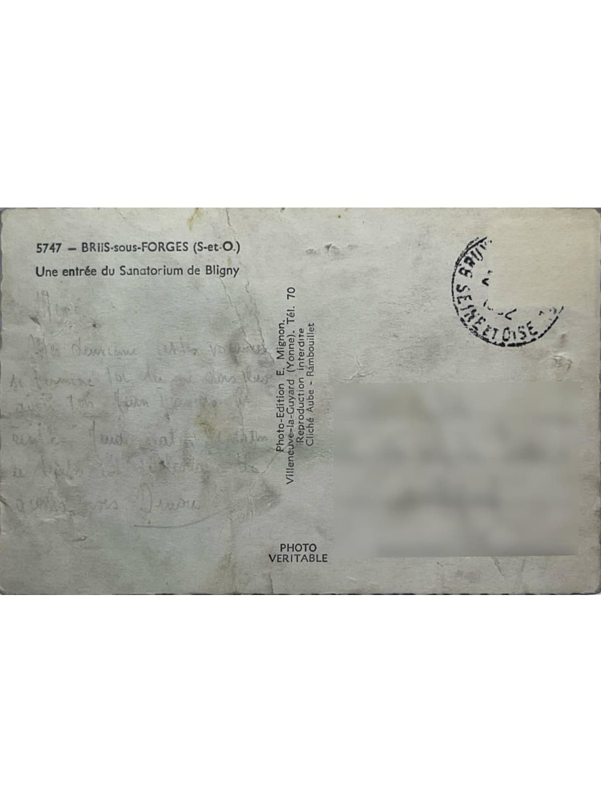 Verso de la carte postale