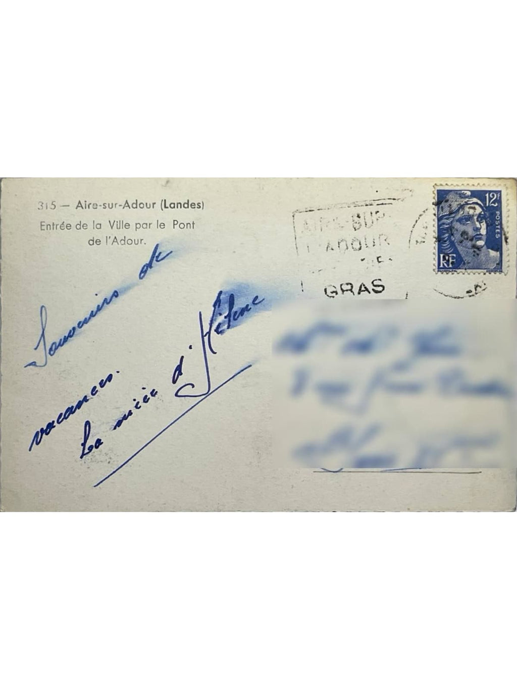 Verso de la carte postale