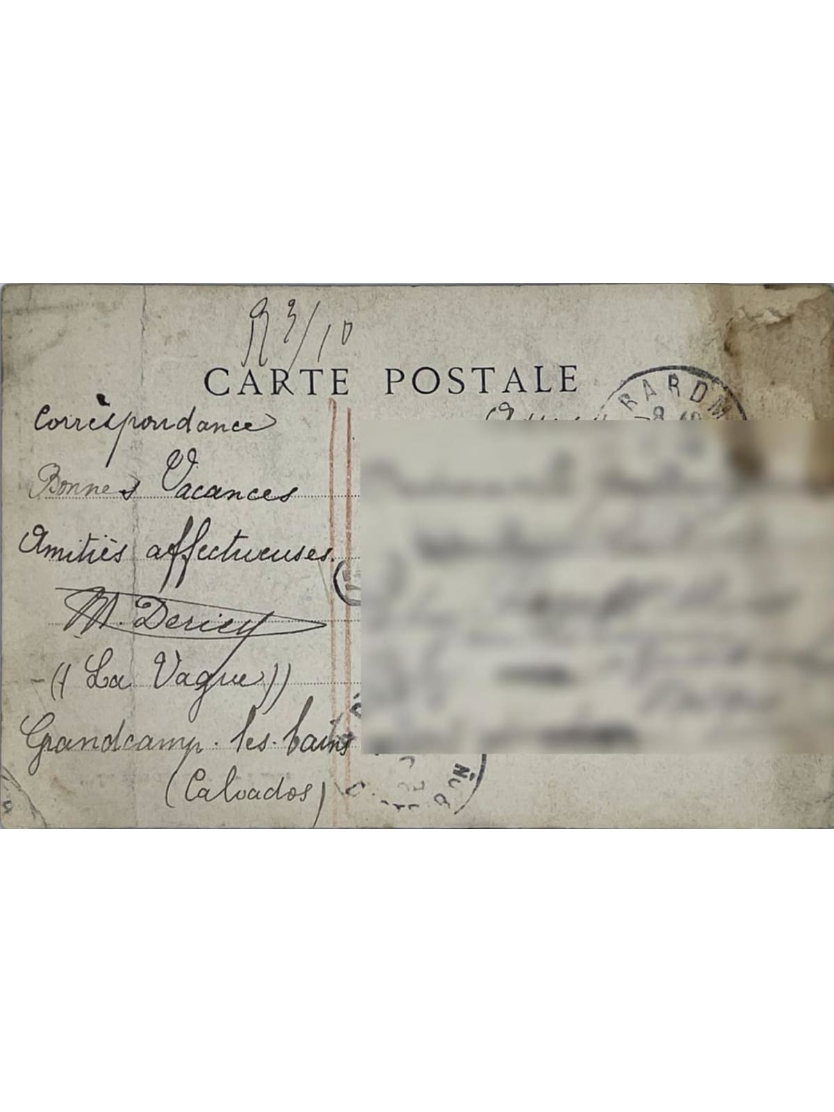 Verso de la carte postale