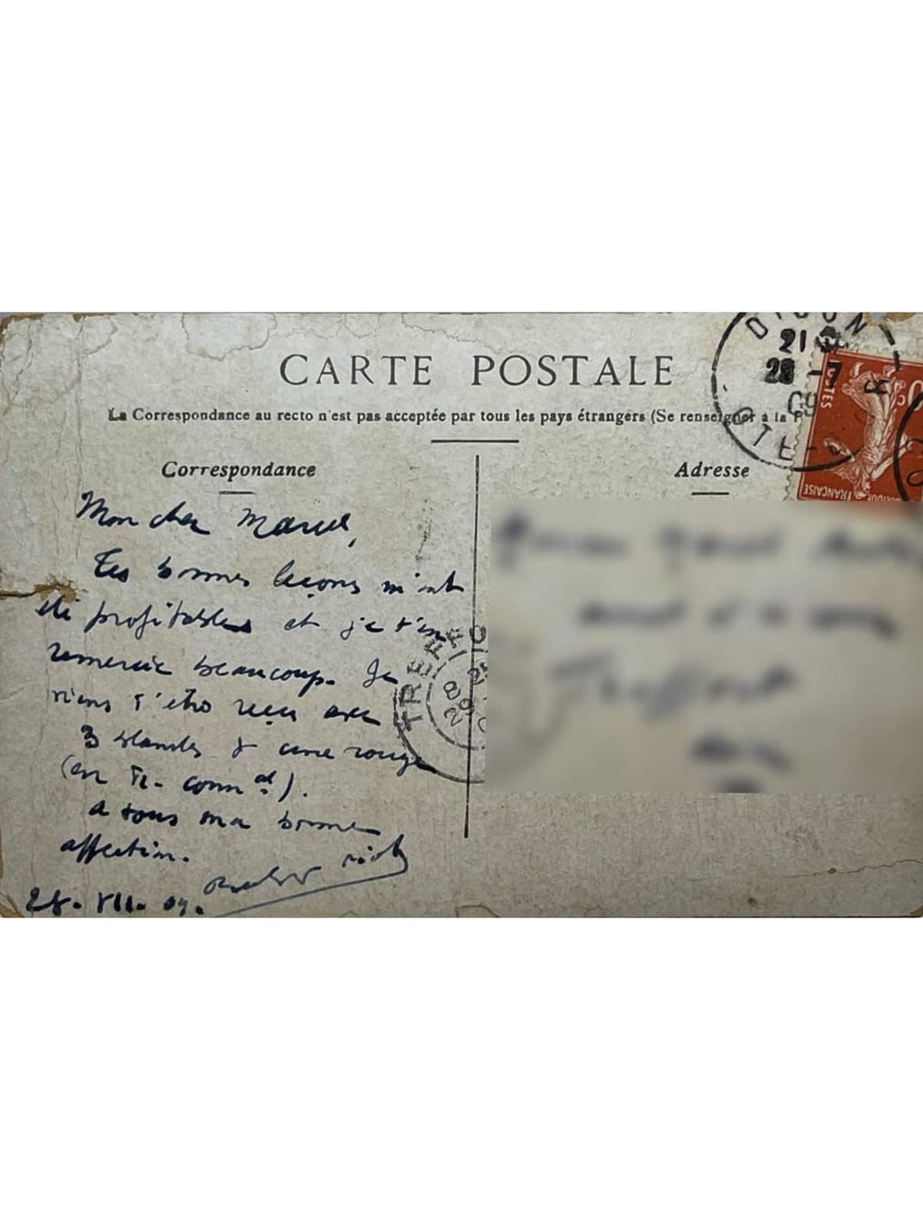 Verso de la carte postale