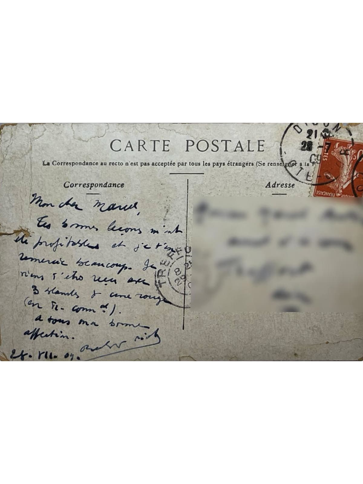 Verso de la carte postale