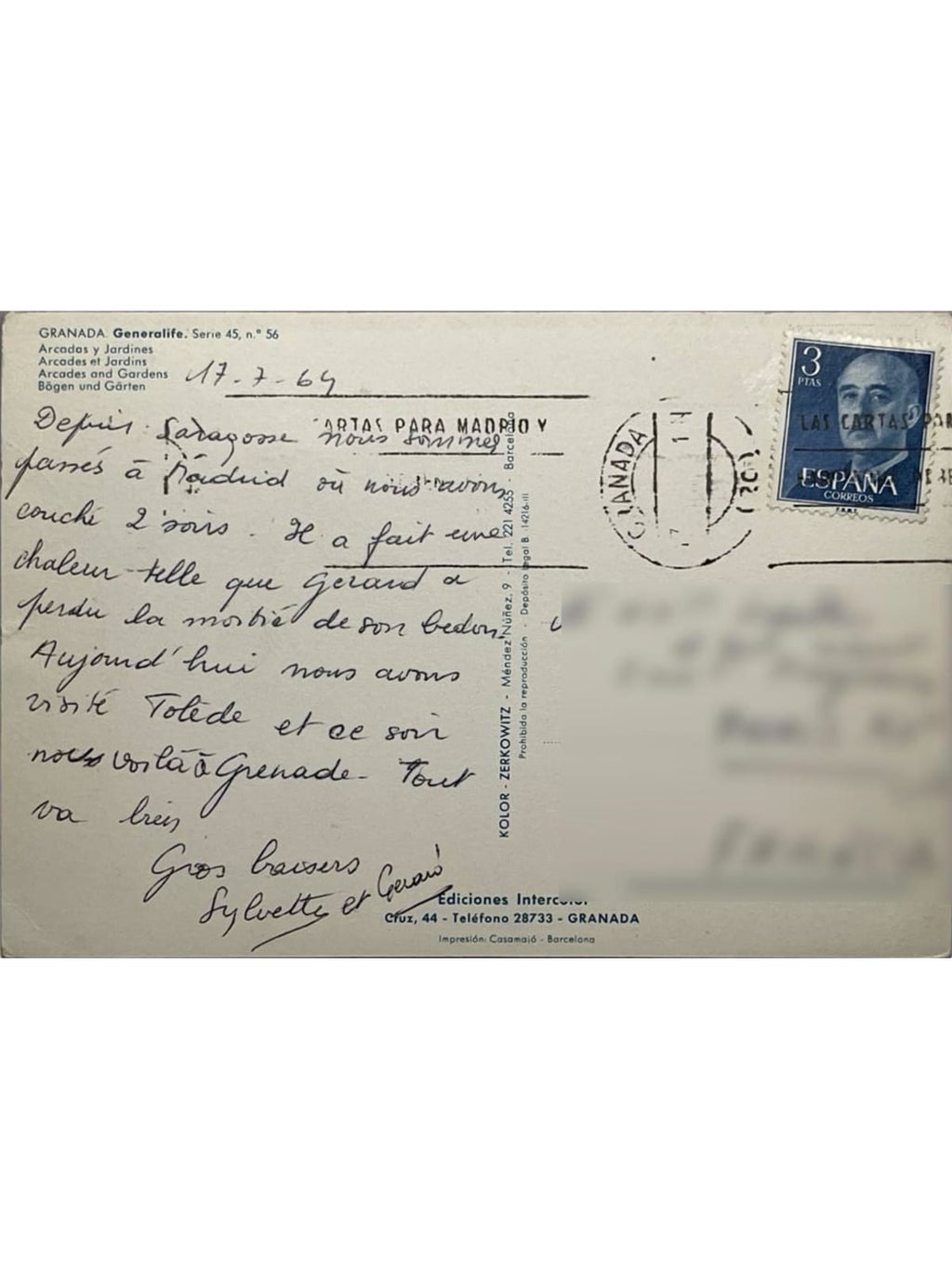 Verso de la carte postale