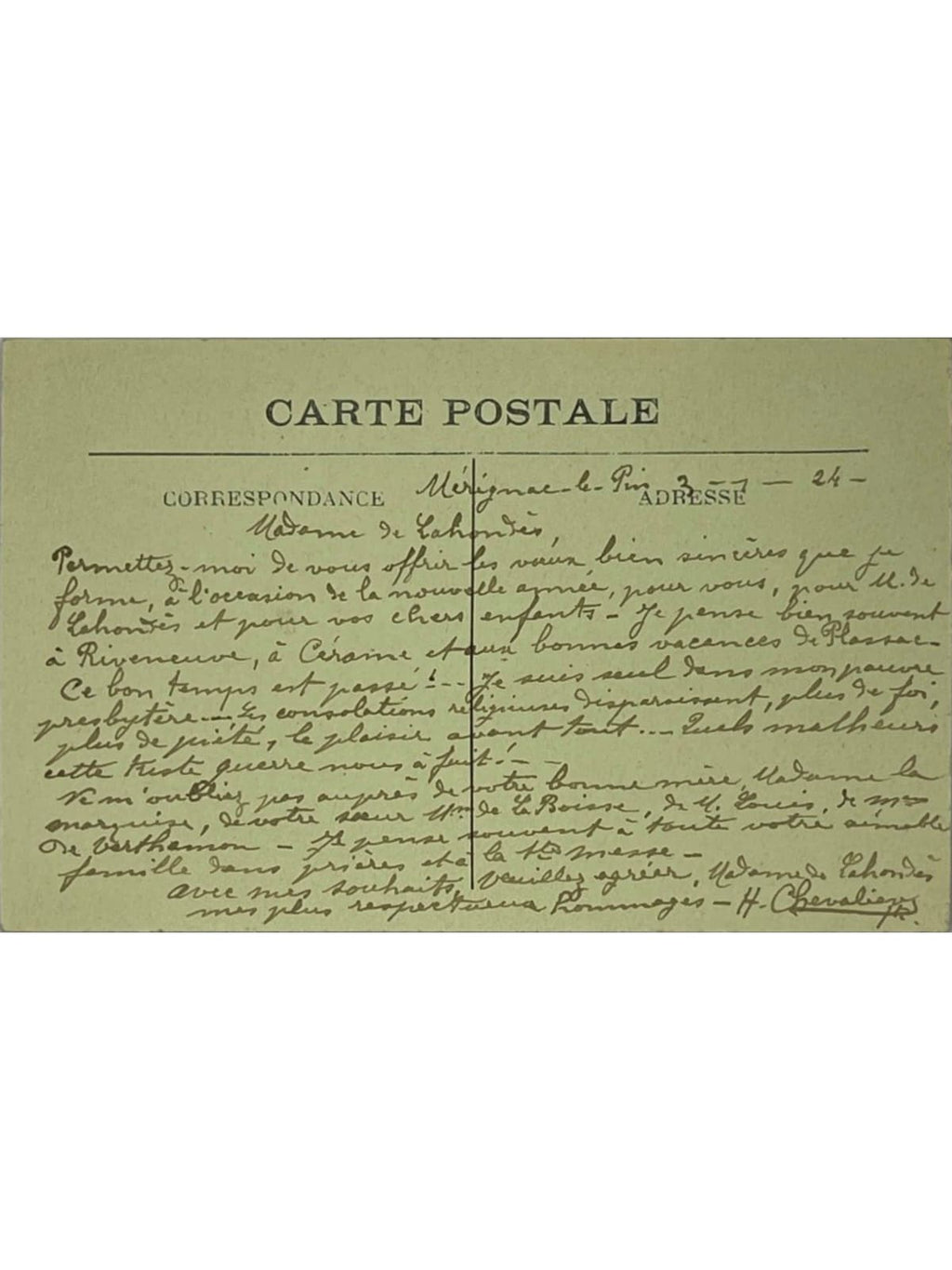 Verso de la carte postale