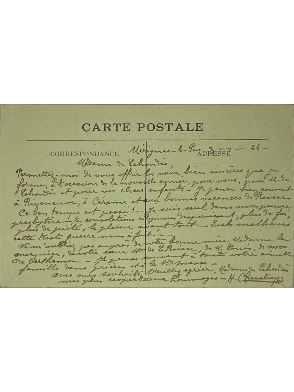 Verso de la carte postale