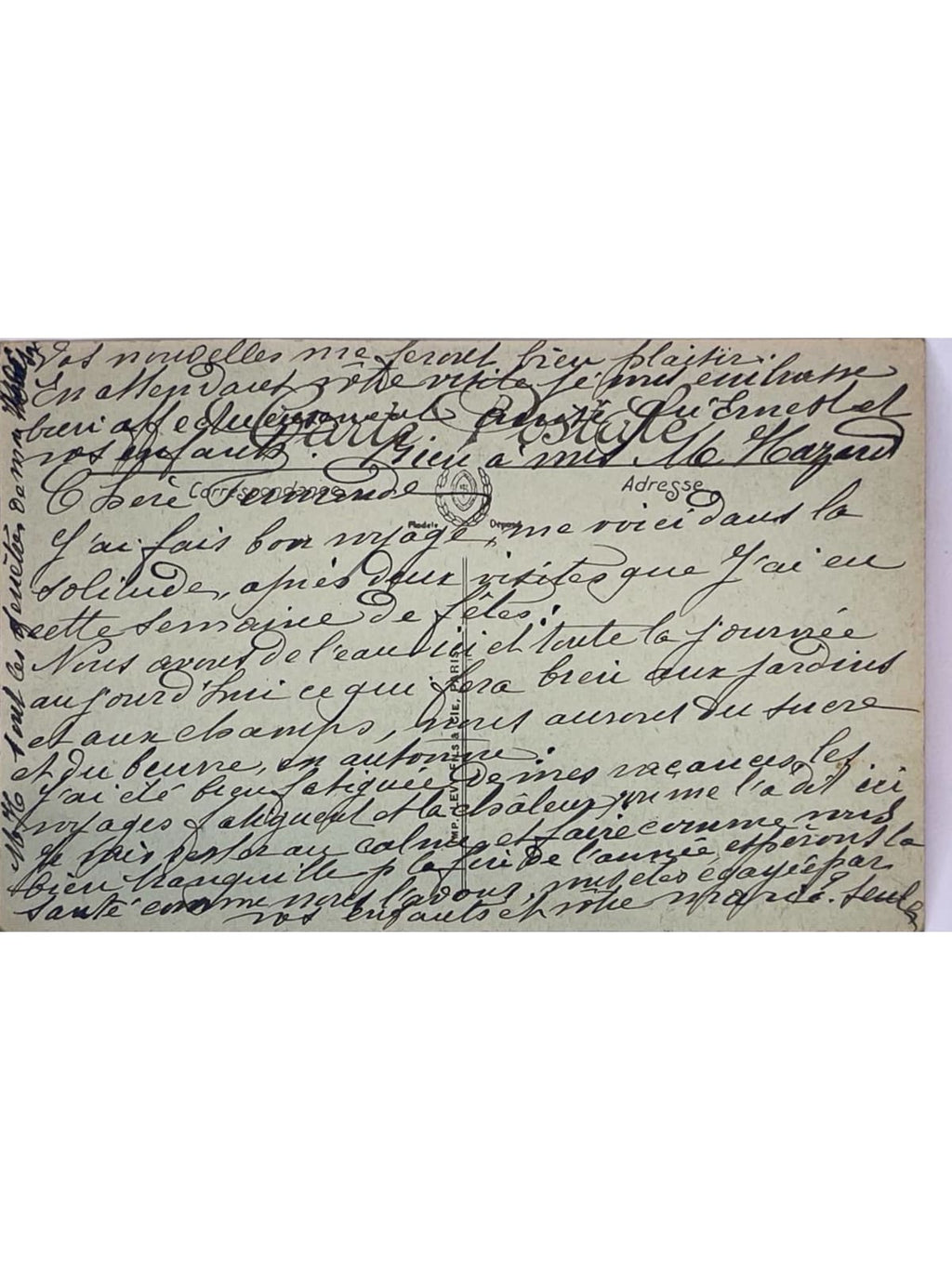 Verso de la carte postale