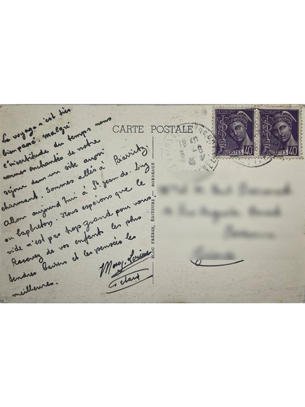 Verso de la carte postale