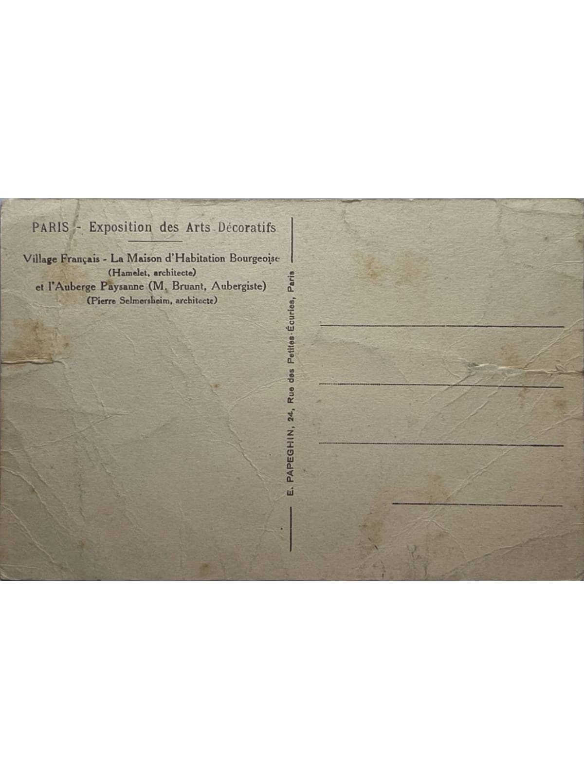 Verso de la carte postale