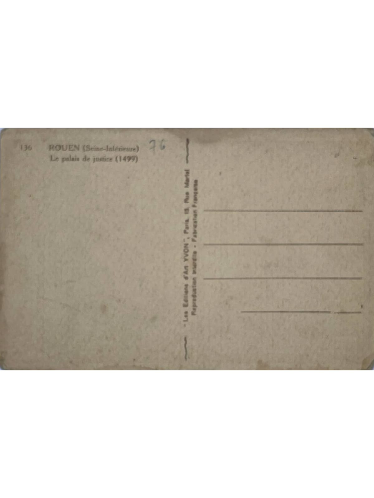 Verso de la carte postale