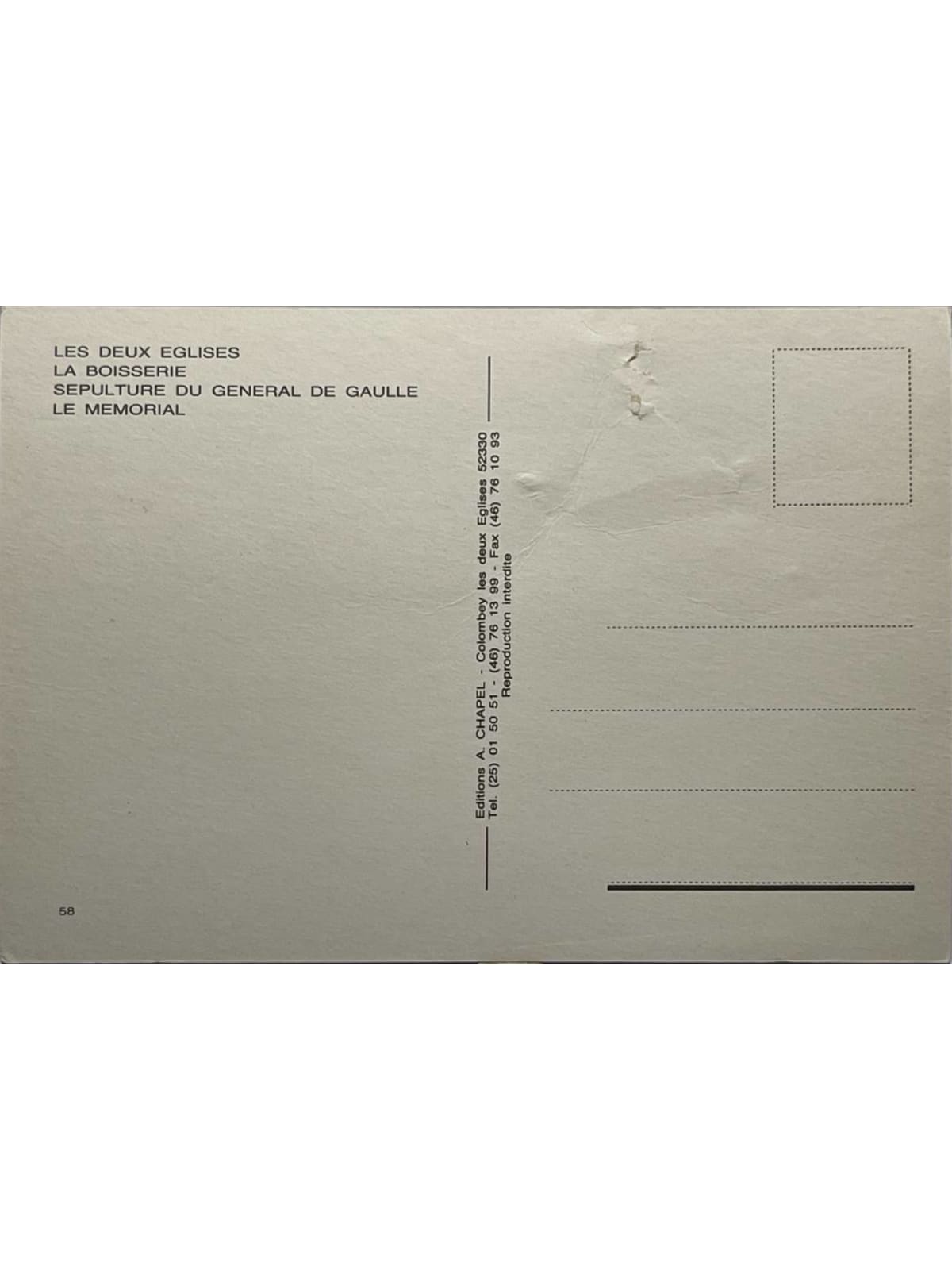 Verso de la carte postale