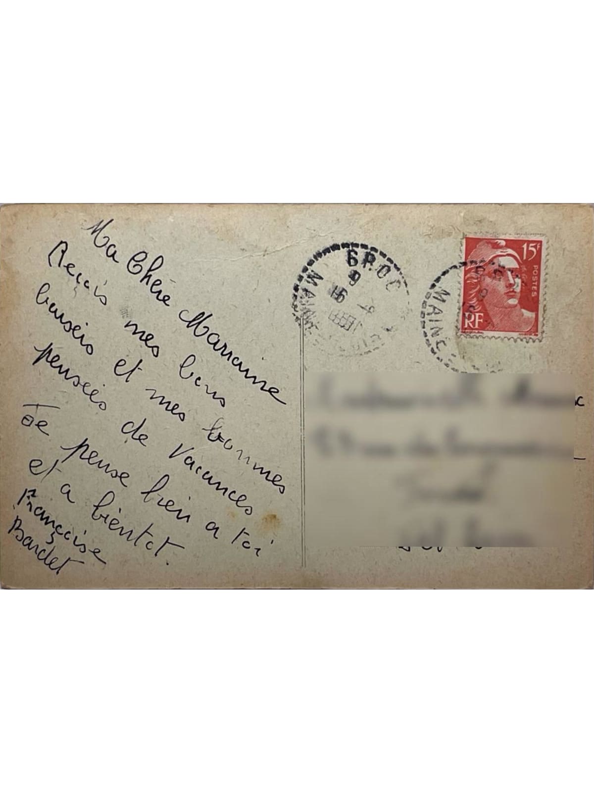 Verso de la carte postale
