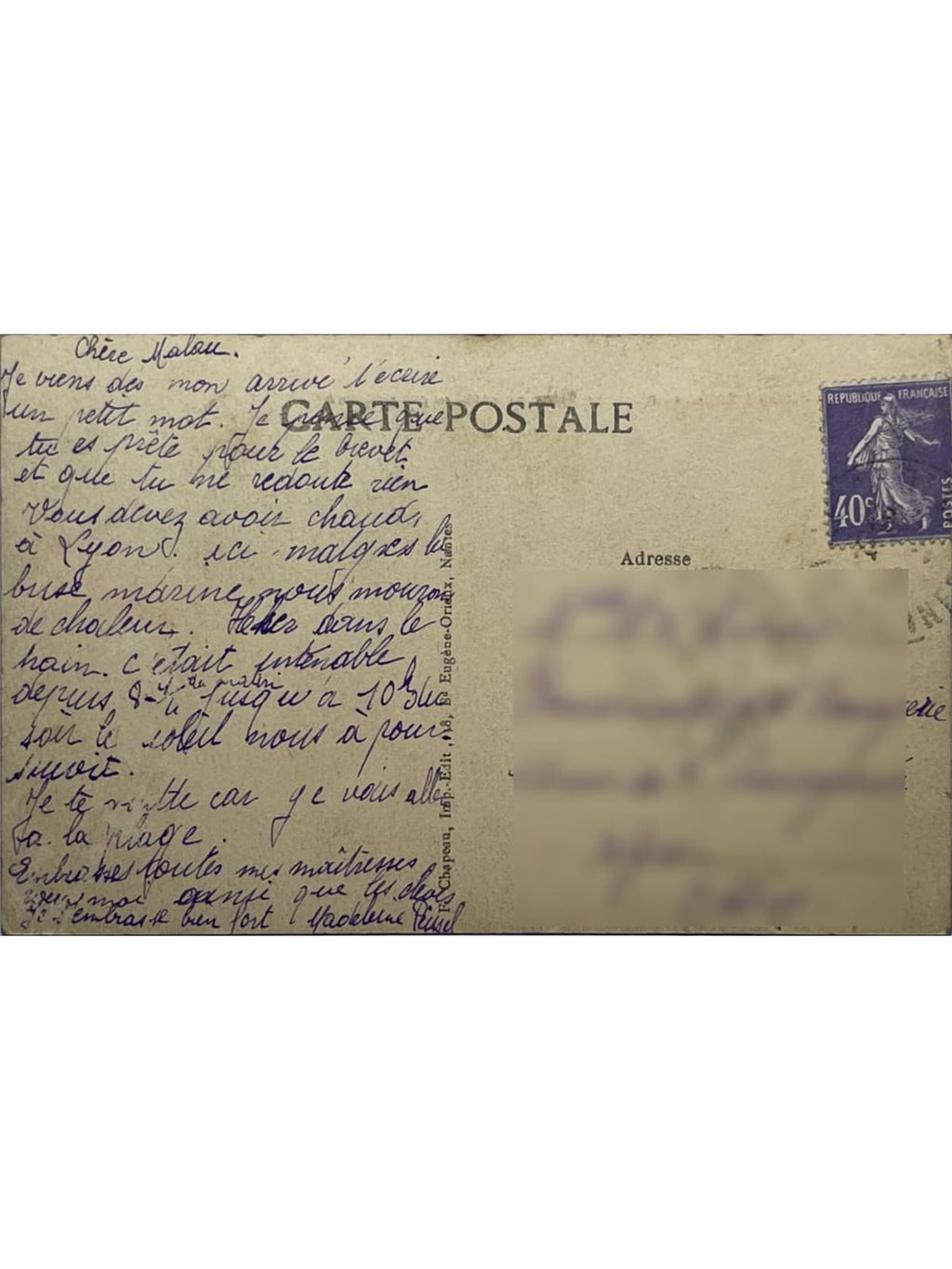 Verso de la carte postale