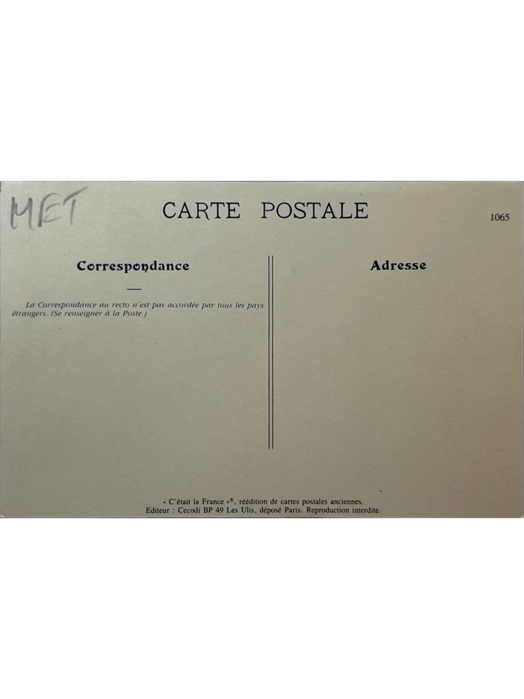 Verso de la carte postale