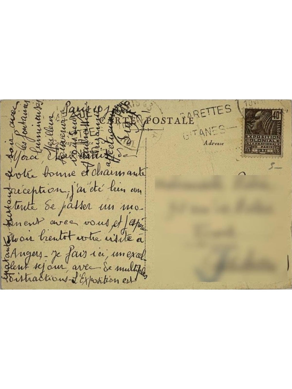 Verso de la carte postale