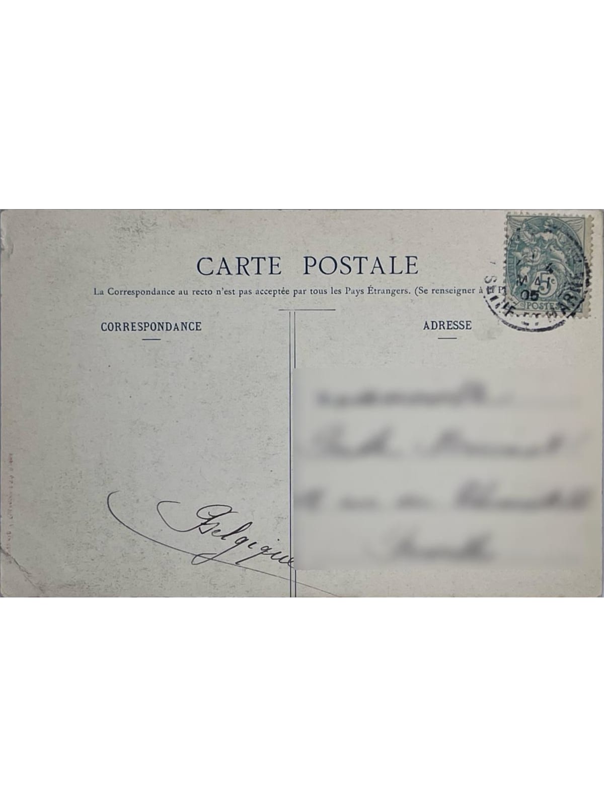 Verso de la carte postale