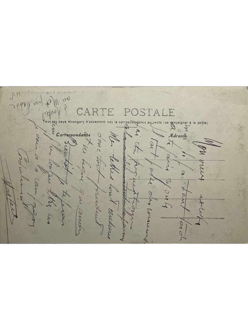 Verso de la carte postale