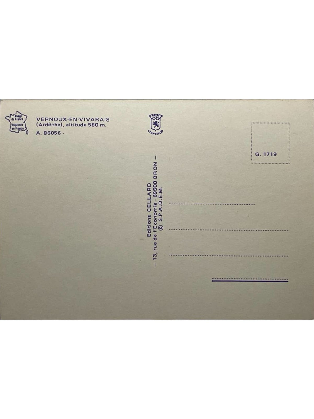 Verso de la carte postale