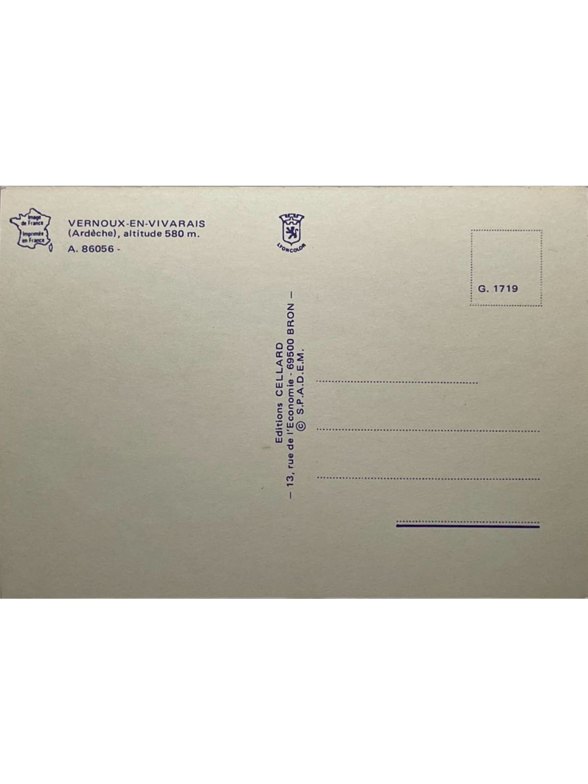 Verso de la carte postale