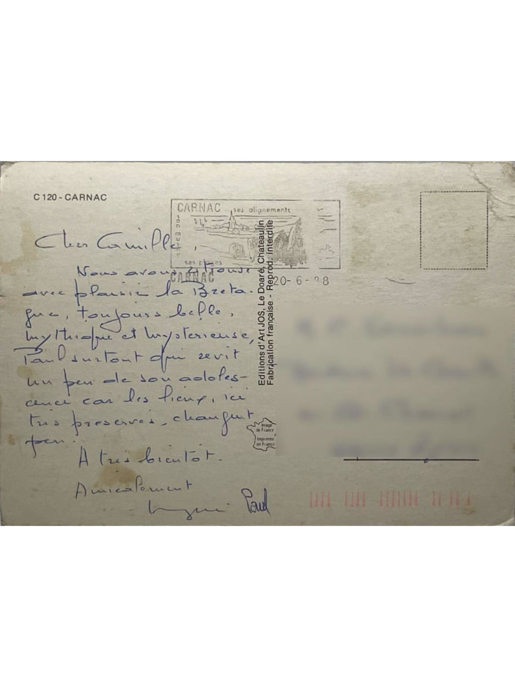 Verso de la carte postale