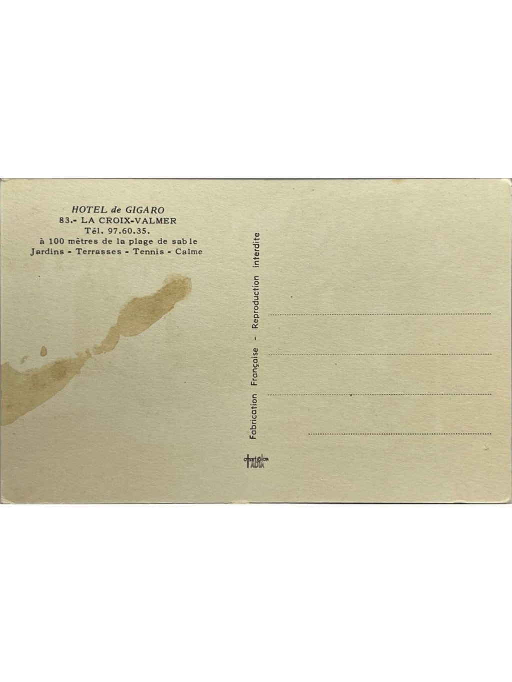 Verso de la carte postale