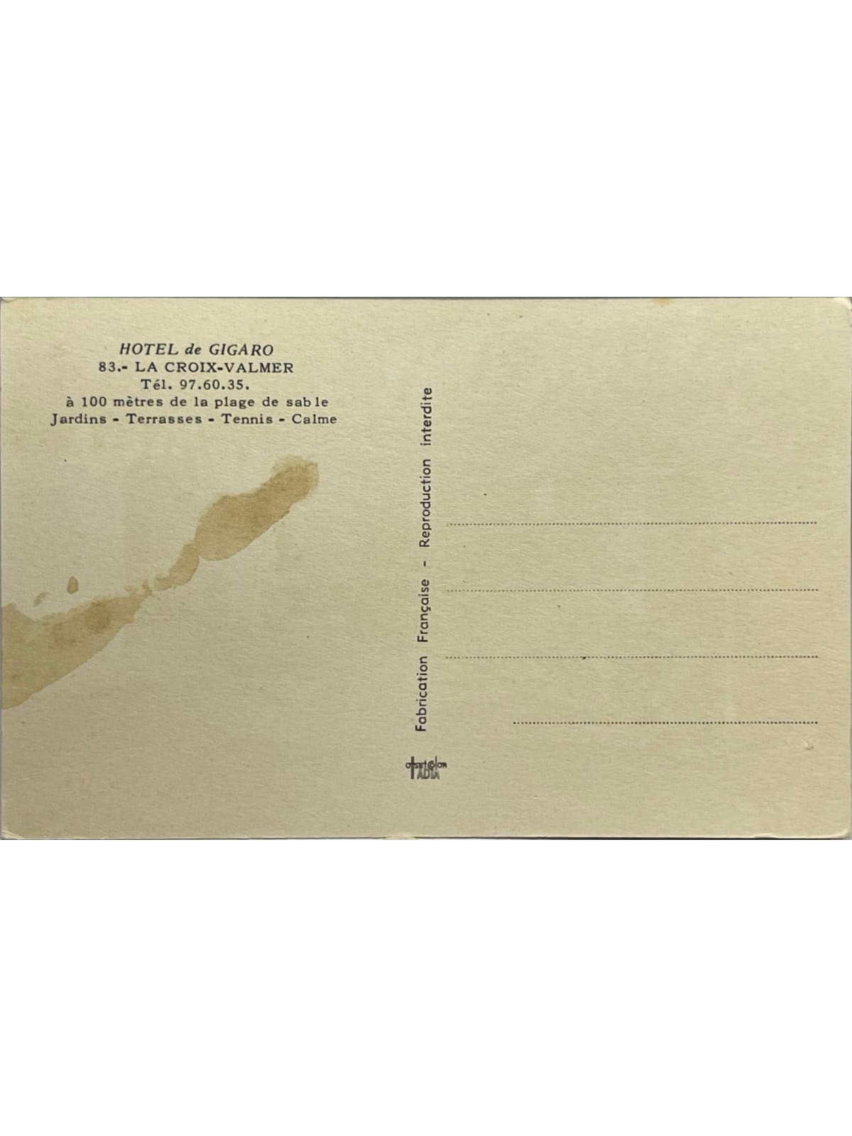 Verso de la carte postale