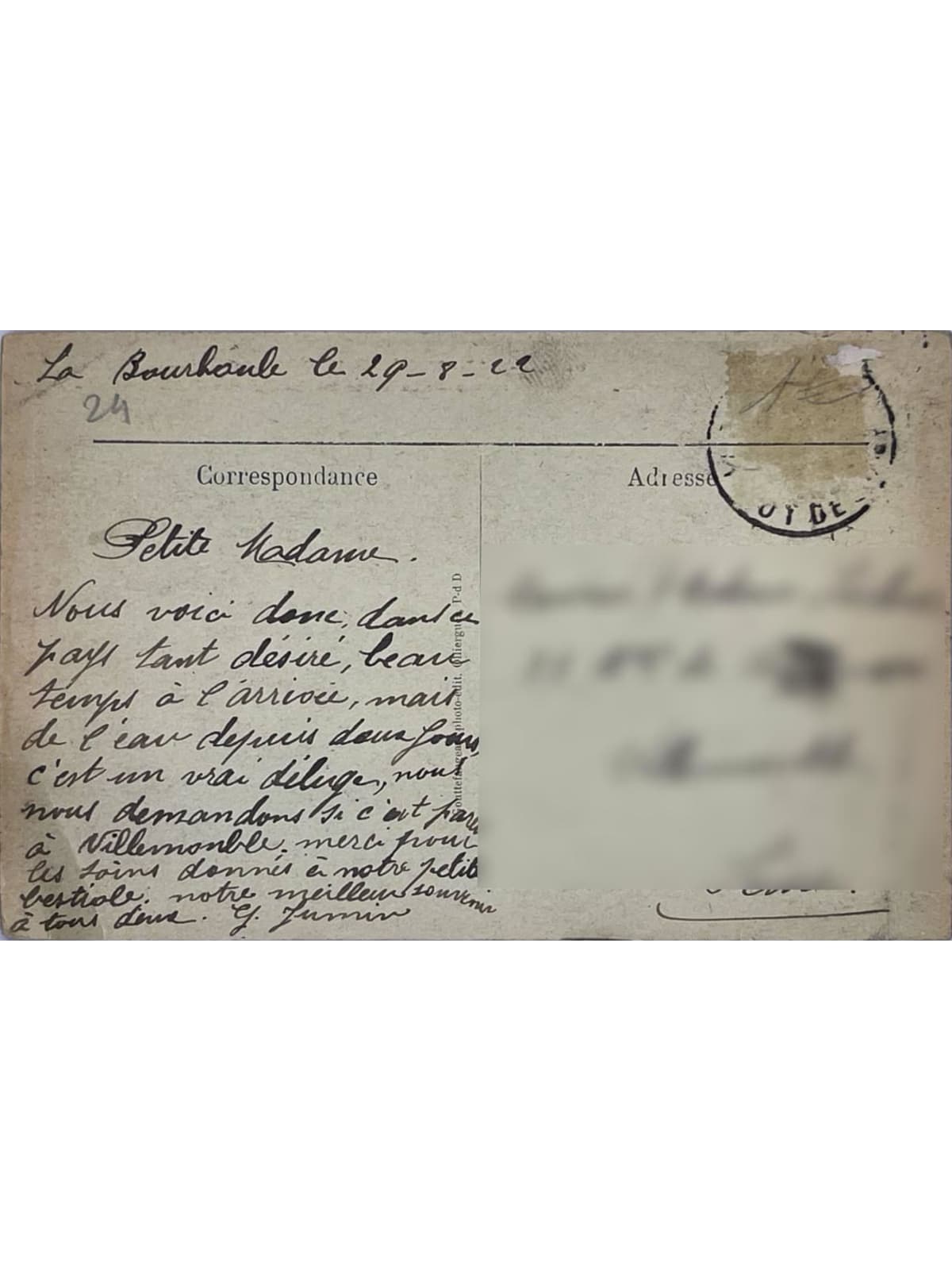 Verso de la carte postale