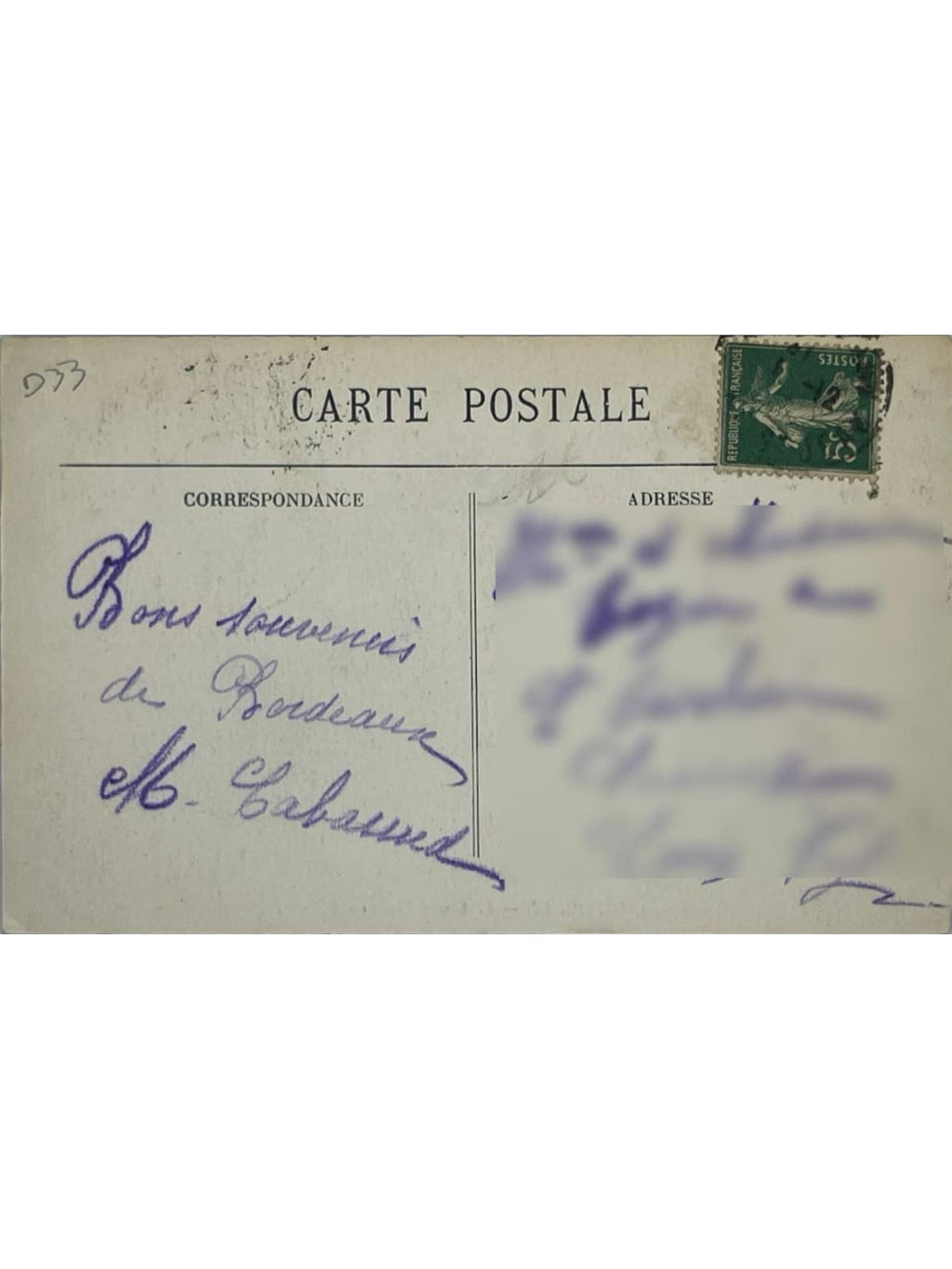 Verso de la carte postale
