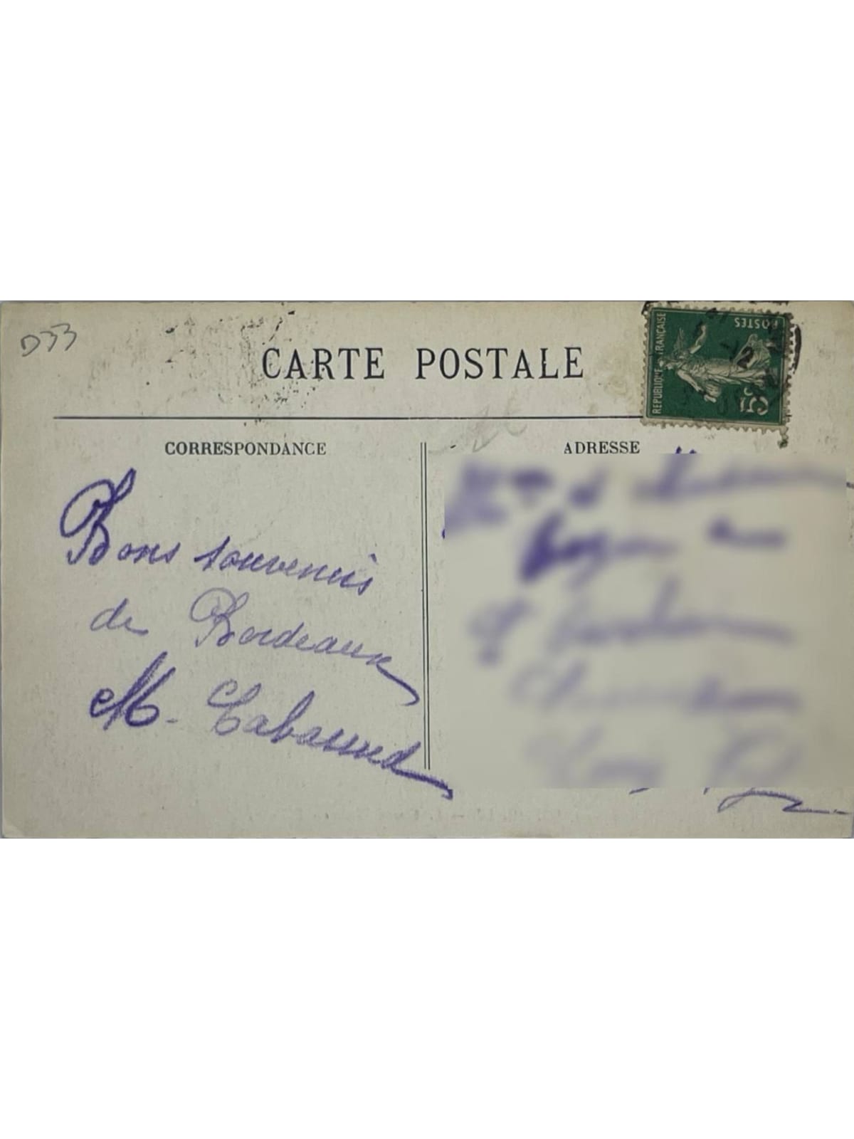 Verso de la carte postale