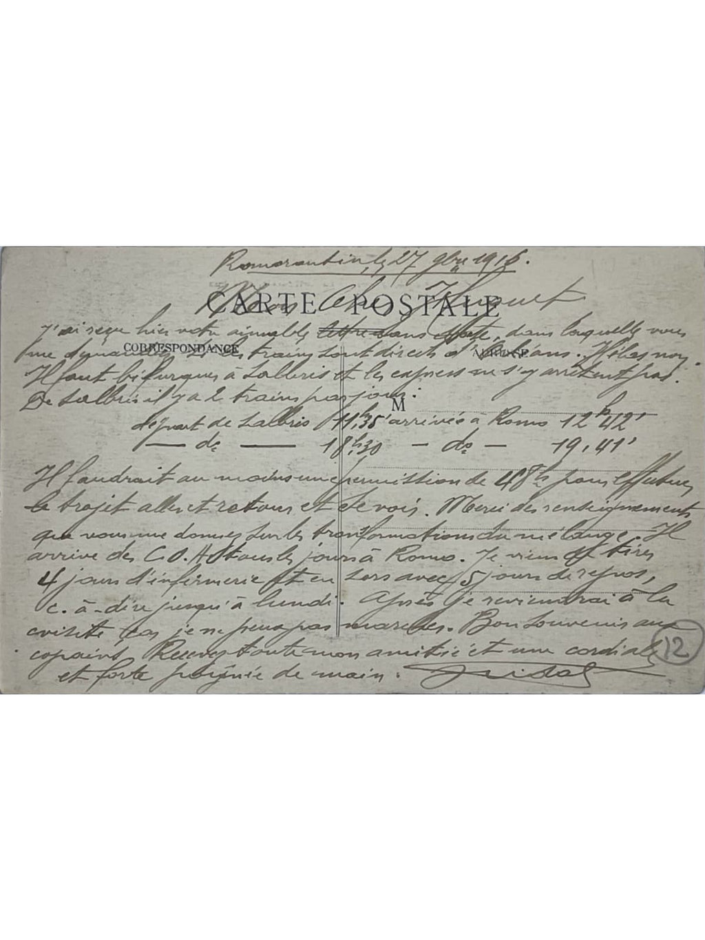 Verso de la carte postale