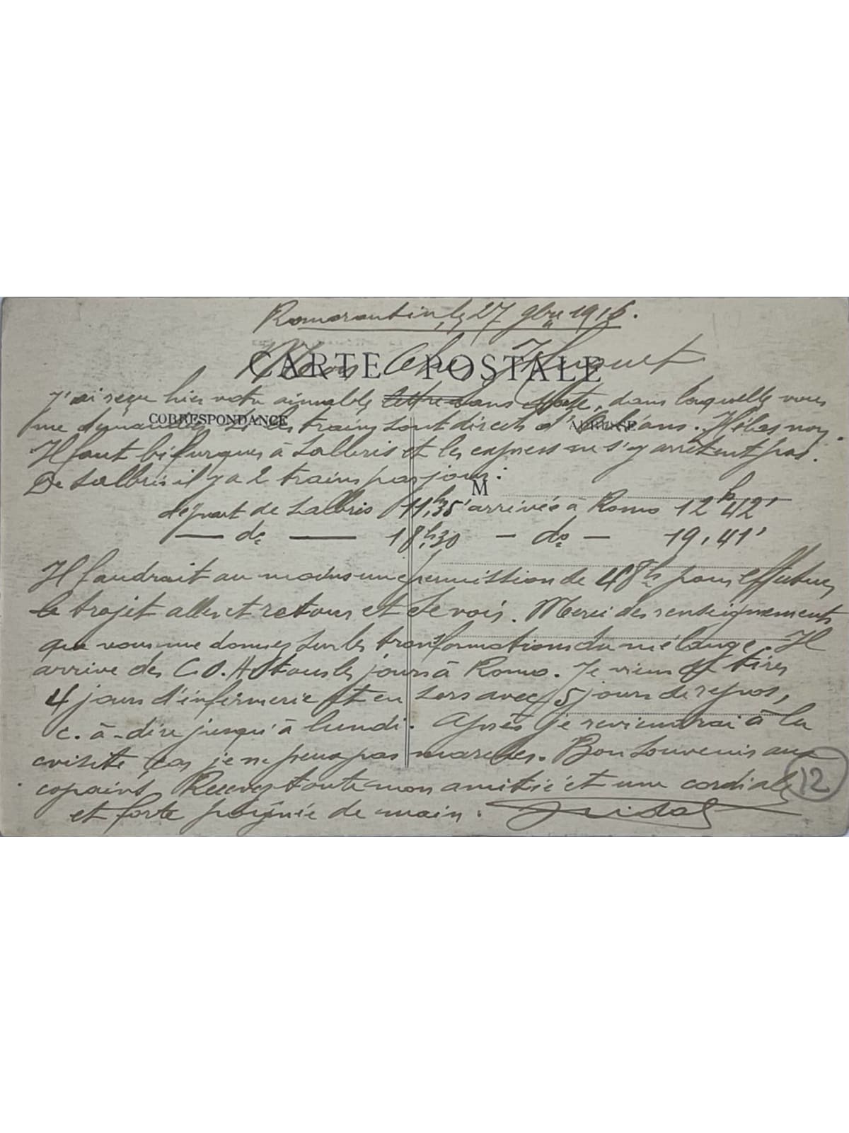 Verso de la carte postale