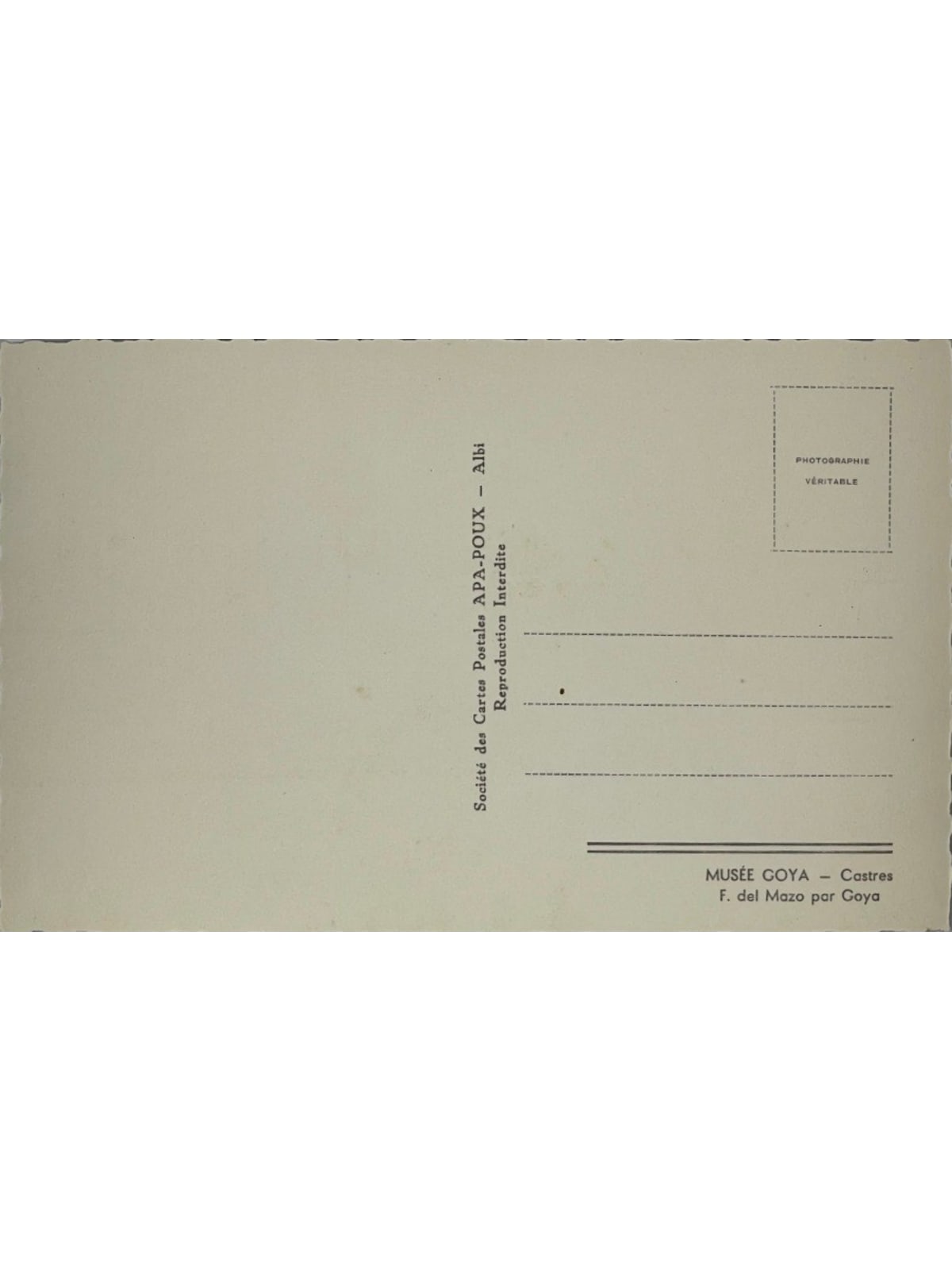 Verso de la carte postale