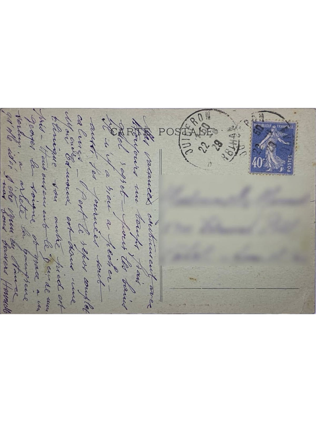 Verso de la carte postale