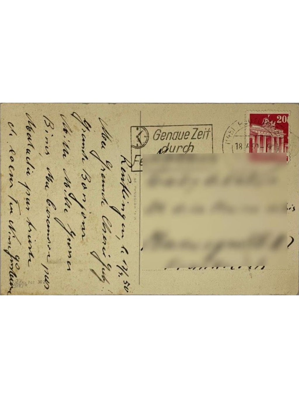 Verso de la carte postale
