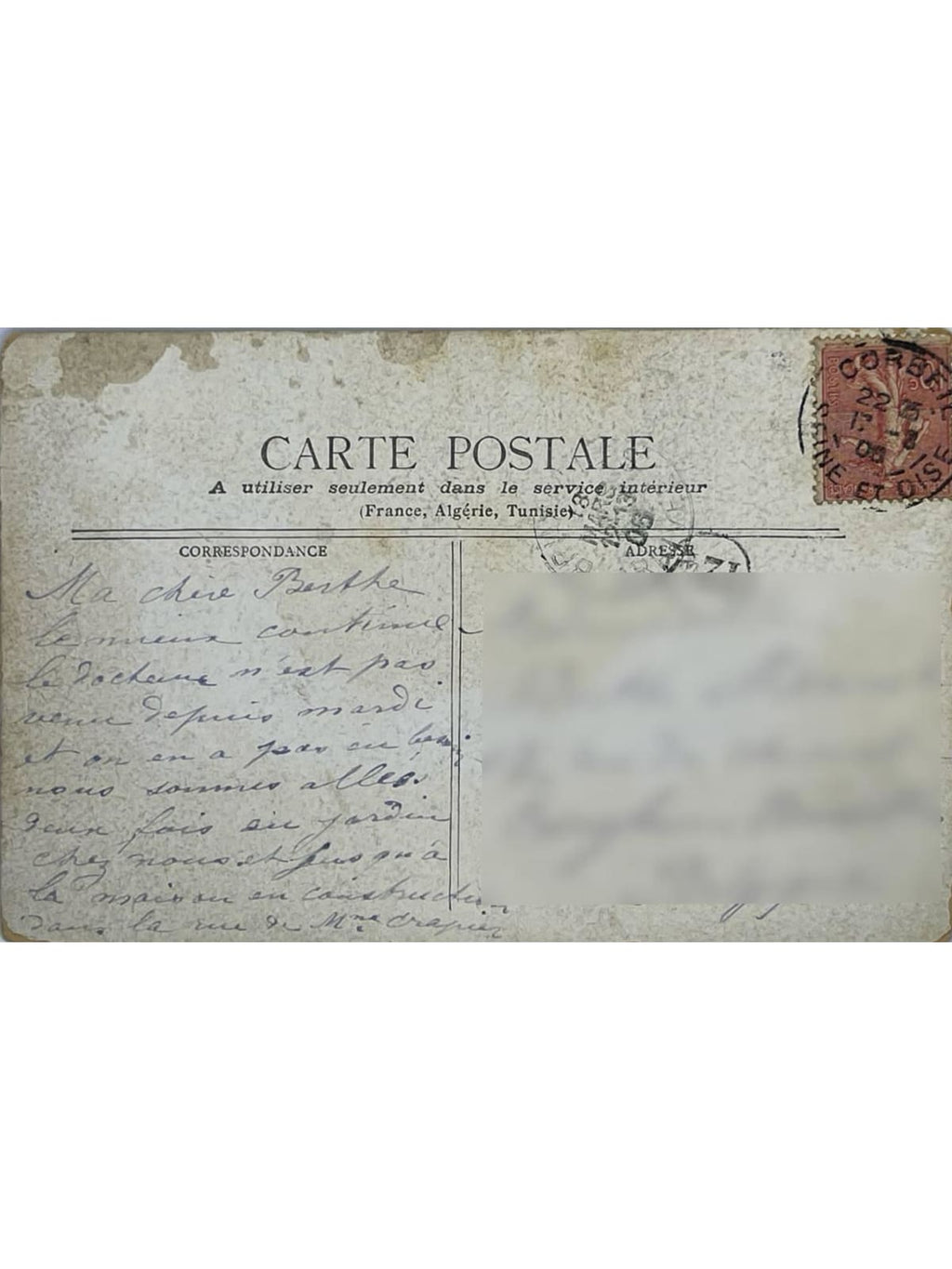 Verso de la carte postale