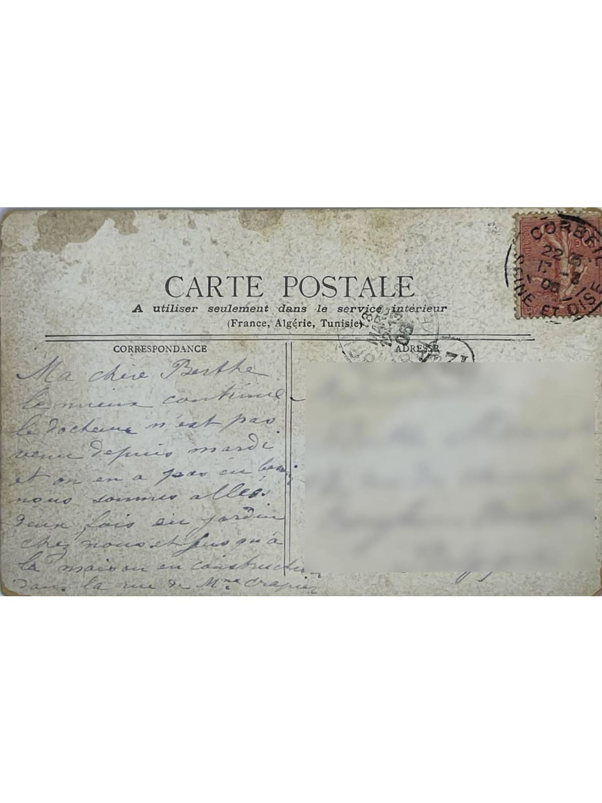 Verso de la carte postale