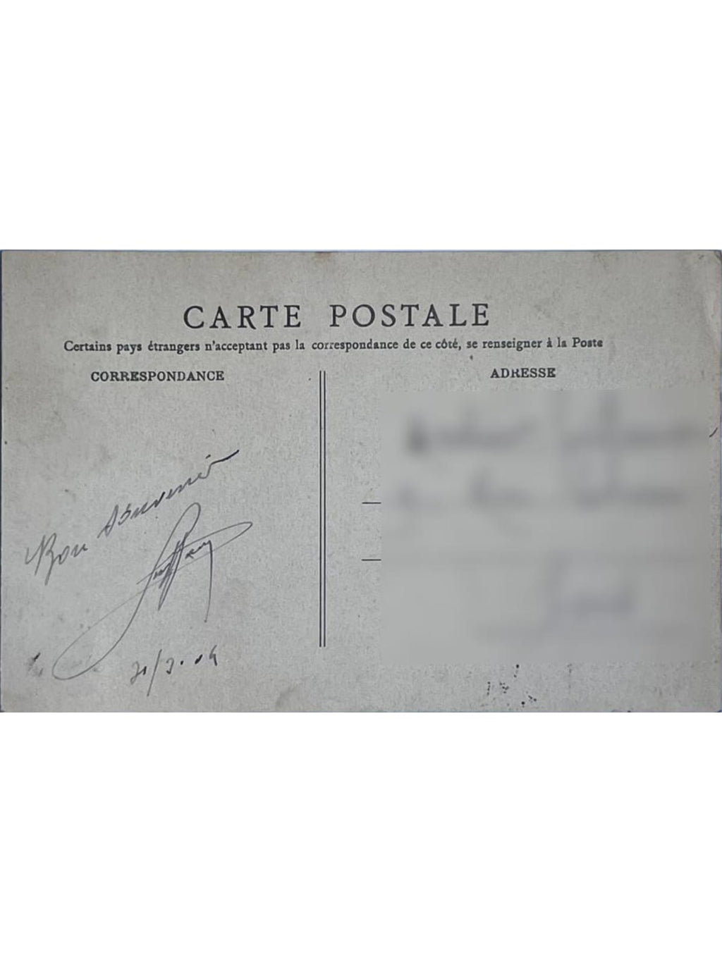 Verso de la carte postale