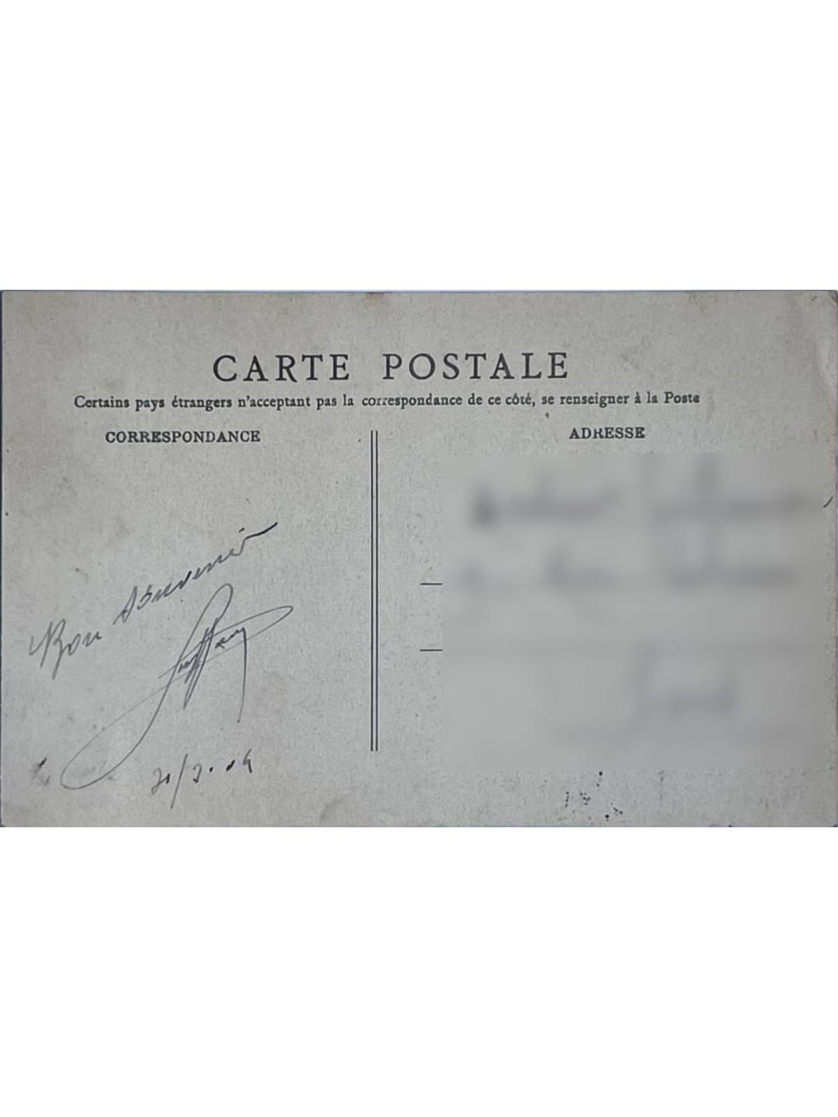 Verso de la carte postale