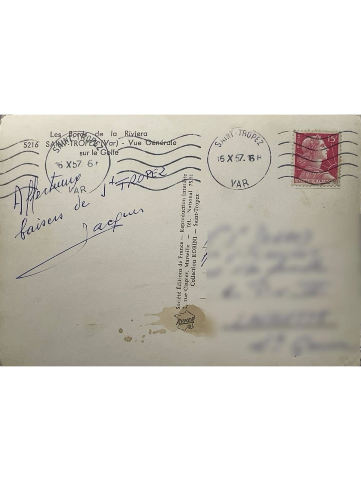 Verso de la carte postale