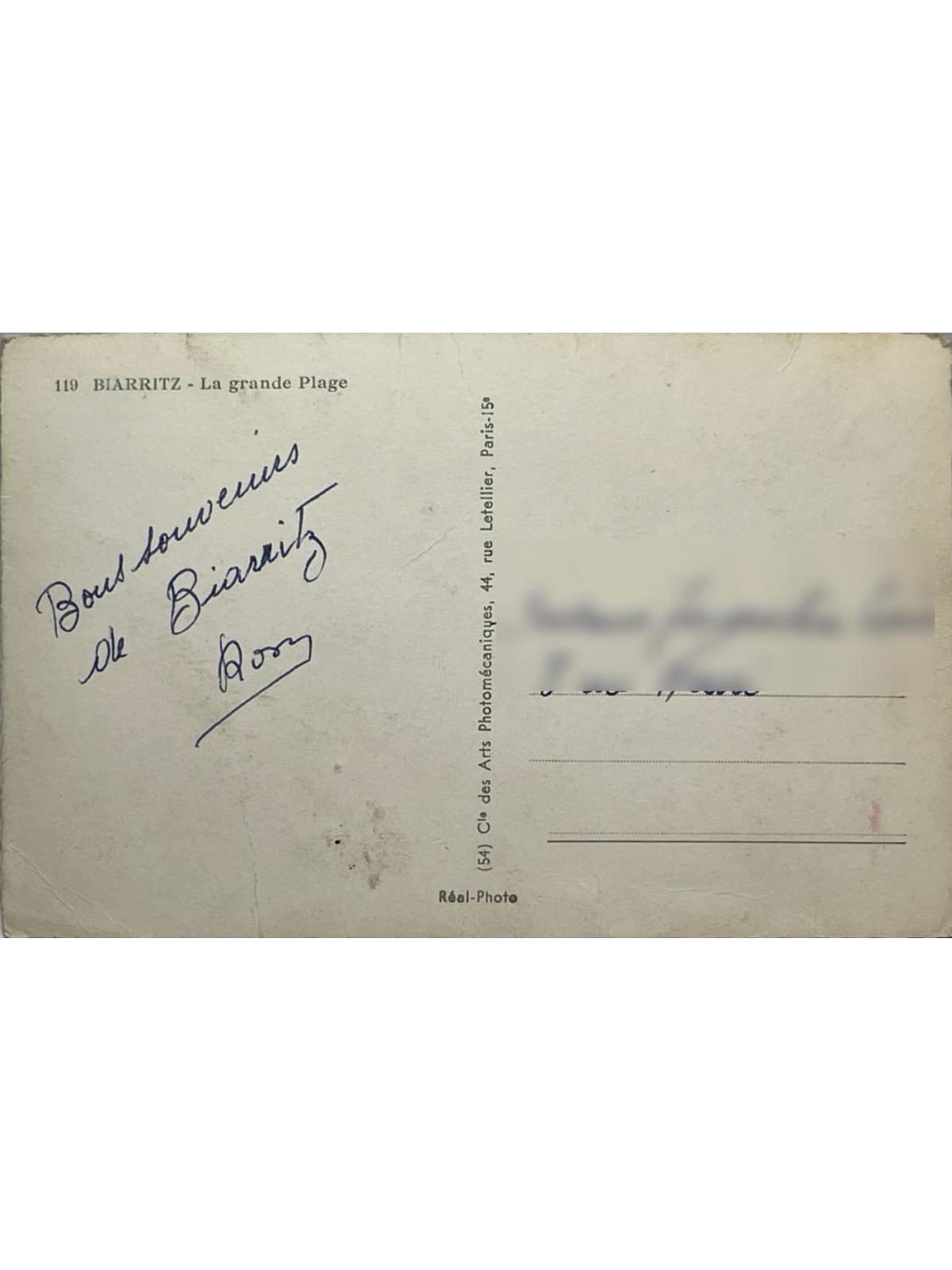 Verso de la carte postale
