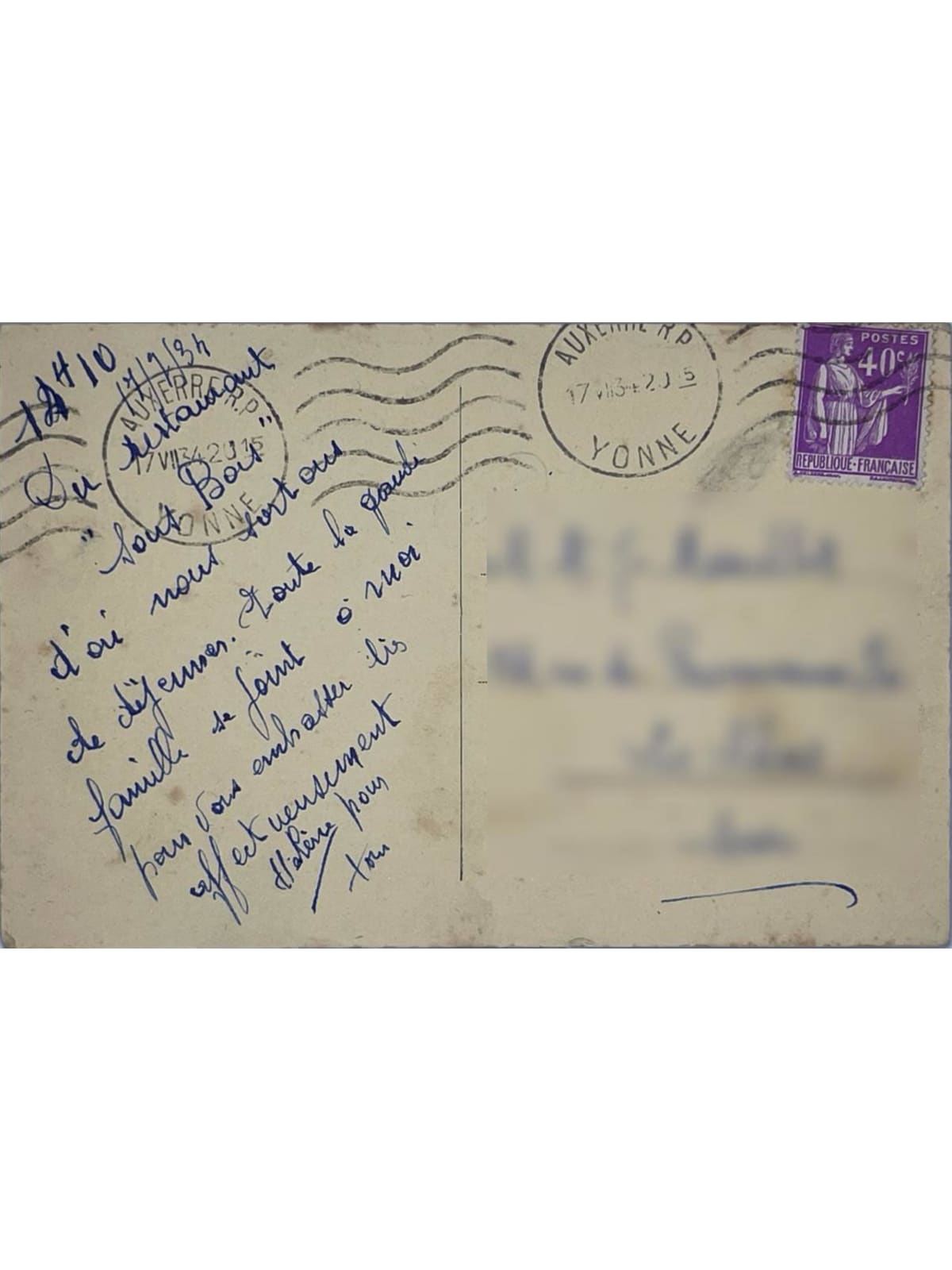 Verso de la carte postale