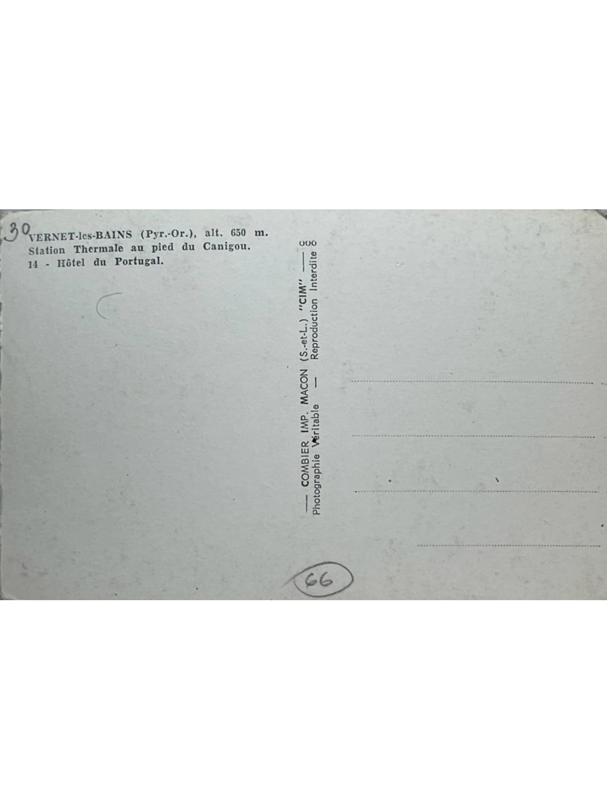 Verso de la carte postale