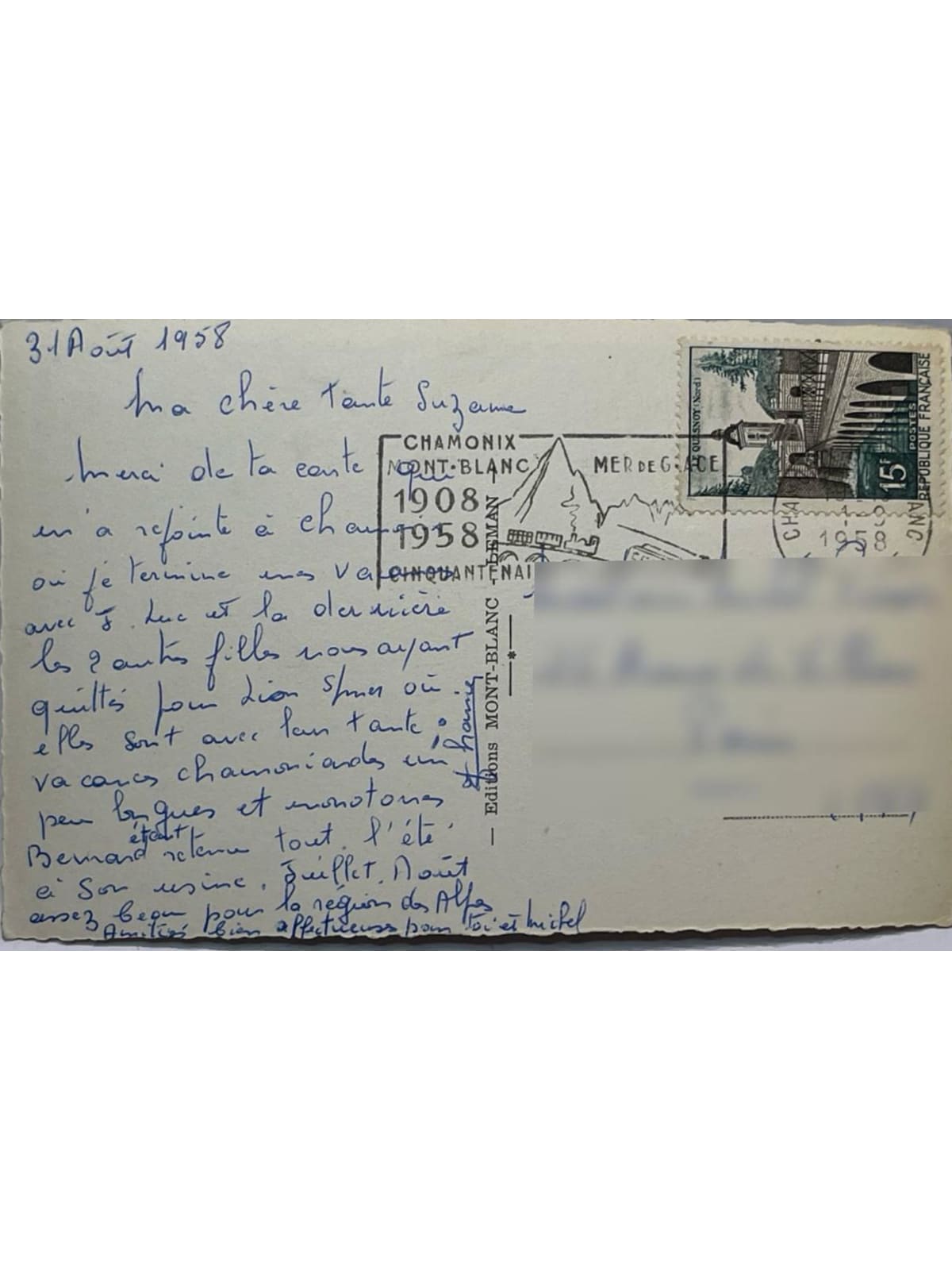 Verso de la carte postale